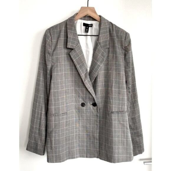 AQUA Grey Oversized Plaid Blazer Size L - Picture 3 of 7